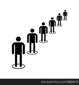 Queue With Social Distance Marking Ring Icon, Sequence, Line Of People Awaiting Their Turn To Be Attended, Proceed Or Waiting For Something Vector Art Illustration