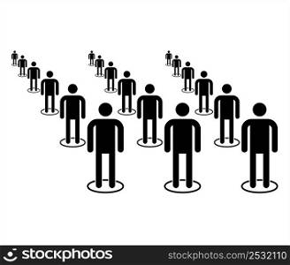Queue With Social Distance Marking Ring Icon, Sequence, Line Of People Awaiting Their Turn To Be Attended, Proceed Or Waiting For Something Vector Art Illustration