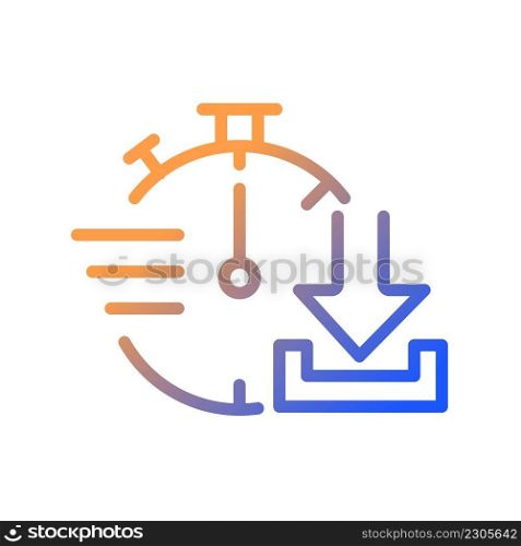 Quick download gradient linear vector icon. Data transferring. Digital files receiving from remote system. Thin line color symbol. Modern style pictogram. Vector isolated outline drawing. Quick download gradient linear vector icon