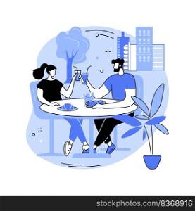 Quick lunch isolated cartoon vector illustrations. Happy couple sitting in the cafe outdoors, eating tasty sandwich, outdoor eatery, have lunch together, urban lifestyle vector cartoon.. Quick lunch isolated cartoon vector illustrations.
