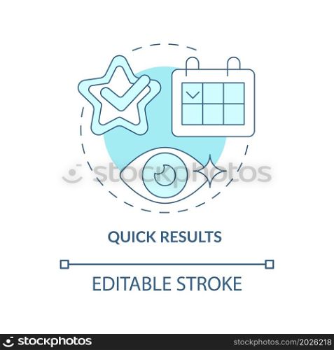 Quick results blue concept icon. Most effective procedure. Apparent benefits of laser eye surgery abstract idea thin line illustration. Vector isolated outline color drawing. Editable stroke. Quick results blue concept icon