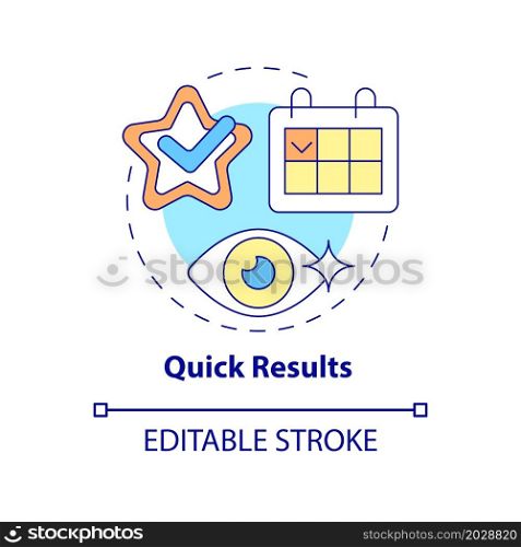 Quick results concept icon. Most effective procedure. Most obvious benefits of laser eye surgery abstract idea thin line illustration. Vector isolated outline color drawing. Editable stroke. Quick results concept icon