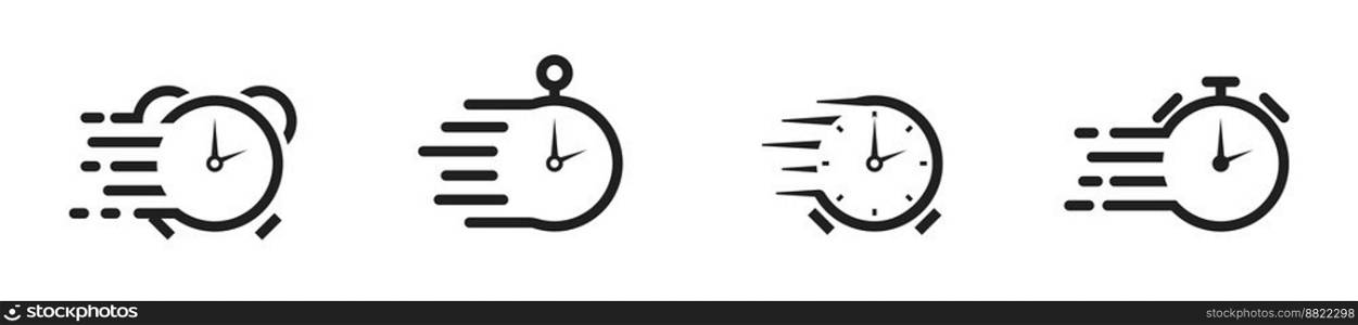 Quick time icon set. Express service symbol. Fast delivery symbols. Clock. Timer.