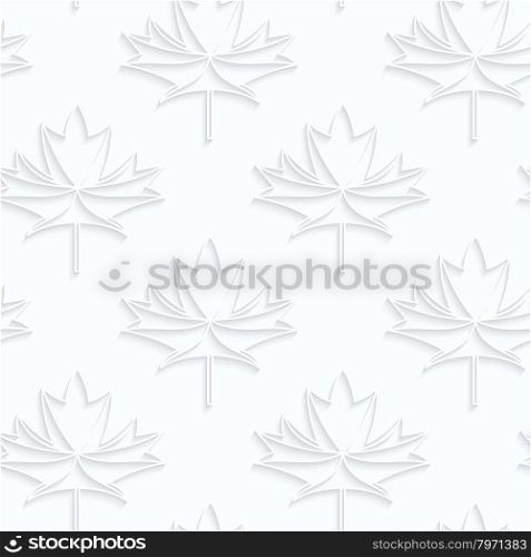 Quilling paper countered maple leaves with veins.White geometric background. Seamless pattern. 3d cut out of paper effect with realistic shadow.