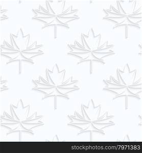 Quilling paper countered maple leaves with veins.White geometric background. Seamless pattern. 3d cut out of paper effect with realistic shadow.