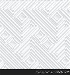 Quilling paper diagonal arcs with offset.White geometric background. Seamless pattern. 3d cut out of paper effect with realistic shadow.