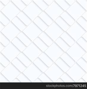 Quilling paper diagonal bricks.White geometric background. Seamless pattern. 3d cut out of paper effect with realistic shadow.