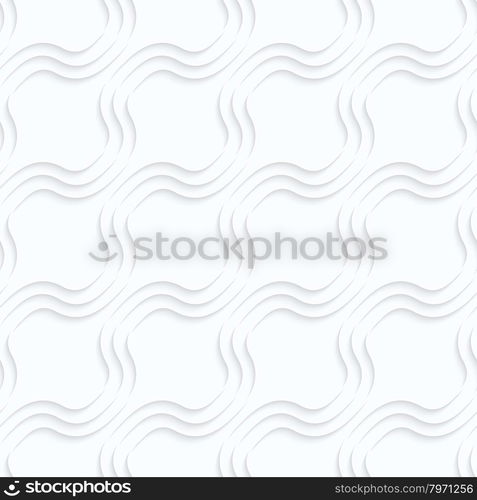 Quilling paper diagonal bulging waves.White geometric background. Seamless pattern. 3d cut out of paper effect with realistic shadow.