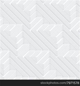Quilling paper diagonal fastened arcs with offset.White geometric background. Seamless pattern. 3d cut out of paper effect with realistic shadow.