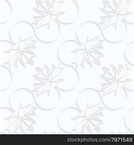 Quilling paper diagonal maple leaves on vine.White geometric background. Seamless pattern. 3d cut out of paper effect with realistic shadow.