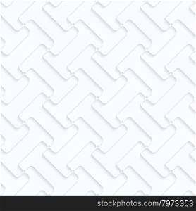 Quilling paper double T shapes grid.White geometric background. Seamless pattern. 3d cut out of paper effect with realistic shadow.