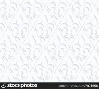 Quilling paper Fleur-de-lis with dots.White geometric background. Seamless pattern. 3d cut out of paper effect with realistic shadow.