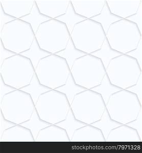 Quilling paper octagons with stars.White geometric background. Seamless pattern. 3d cut out of paper effect with realistic shadow.