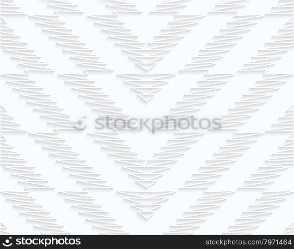 Quilling paper scribbled chevron.White geometric background. Seamless pattern. 3d cut out of paper effect with realistic shadow.