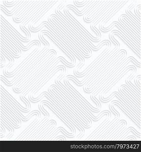 Quilling paper thick double T shapes with offset.White geometric background. Seamless pattern. 3d cut out of paper effect with realistic shadow.