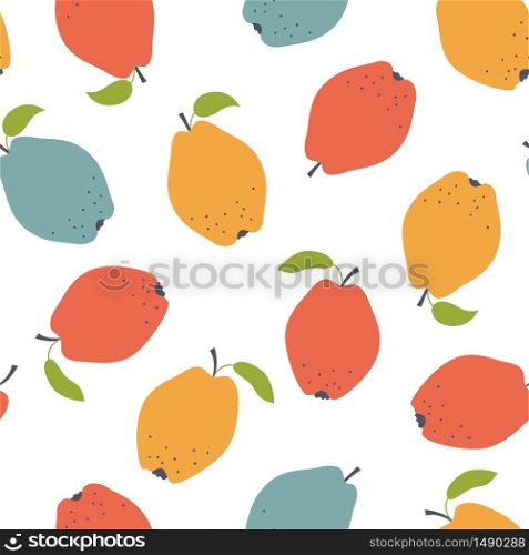 Quince fruits. Abstract seamless pattern for fabric, wrapping or wallpaper. Vector illustration on white background. Quince fruits. Abstract seamless pattern for fabric, wrapping or wallpaper. Vector illustration