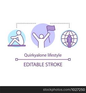 Quirkyalone lifestyle concept icon. Spending time alone idea thin line illustration. Preferring singleness, remain single, singlehood. Vector isolated outline drawing. Editable stroke