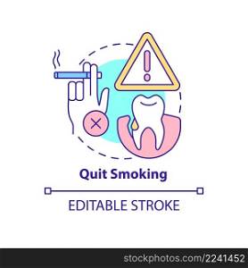 Quit smoking concept icon. Periodontal disease prevention abstract idea thin line illustration. Improving oral health. Isolated outline drawing. Editable stroke. Arial, Myriad Pro-Bold fonts used. Quit smoking concept icon
