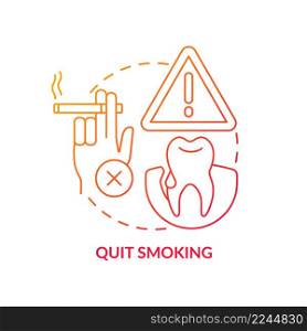 Quit smoking red gradient concept icon. Periodontal disease prevention abstract idea thin line illustration. Tooth loss risk avoiding. Isolated outline drawing. Myriad Pro-Bold font used. Quit smoking red gradient concept icon
