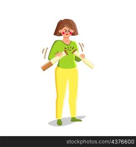 Quitting Smoking Addiction Trying Woman Vector. Young Girl Try Quitting Smoking And Crushing Tobacco Cigarette. Character Dangerous Addict, Nicotine Denied Flat Cartoon Illustration. Quitting Smoking Addiction Trying Woman Vector