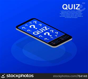 Quiz game vector illustration. Test, exam, answer, education, learning, internet, lottery. Vector stock illustration.