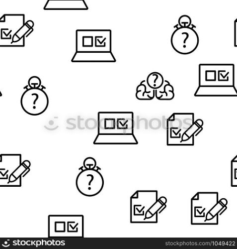 Quiz Game Vector Seamless Pattern Thin Line Illustration. Quiz Game Vector Seamless Pattern