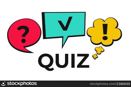 Quiz logo in comic style. Quiz brainy game. Vector illustration. Quiz logo in comic style. Quiz brainy game. Vector