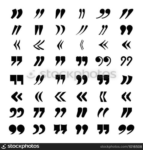 Quotation marks. Text block quote opinion or idea citation vector icons collection. Illustration of discussion quote, remark double for citation. Quotation marks. Text block quote opinion or idea citation vector icons collection