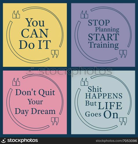 Quote bubble template. Quote bubble template set. Quote motivational square. Inspirational quote. Speech bubble set. Quote square with various slogan. Vector illustration.