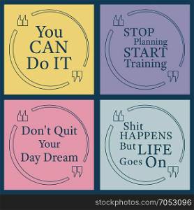 Quote bubble template. Quote bubble template set. Quote motivational square. Inspirational quote. Speech bubble set. Quote square with various slogan. Vector illustration.