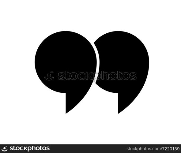 Quote icon. Mark for quotation, speech and citation. Double comma and inverted double comma. Black symbol for bubble, discussion and text. Graphic logo for open and end of chat. Vector.. Quote icon. Mark for quotation, speech and citation. Double comma and inverted double comma. Black symbol for bubble, discussion and text. Graphic logo for open and end of chat. Vector