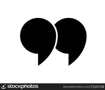 Quote icon. Mark for quotation, speech and citation. Double comma and inverted double comma. Black symbol for bubble, discussion and text. Graphic logo for open and end of chat. Vector.. Quote icon. Mark for quotation, speech and citation. Double comma and inverted double comma. Black symbol for bubble, discussion and text. Graphic logo for open and end of chat. Vector