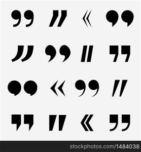 Quote mark. Quotation icon. Symbol of double comma for speech. Black sign of punctuation for text. Set of commas isolated on white background. Design of graphic logo for comment, blockquote. Vector.. Quote mark. Quotation icon. Symbol of double comma for speech. Black sign of punctuation for text. Set of commas isolated on white background. Design of graphic logo for comment, blockquote. Vector