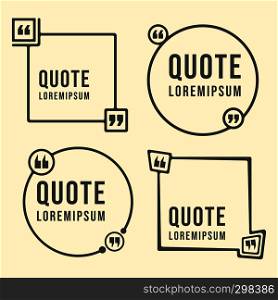 Quote speech bubble template. Quotes text form and textbox set. Vector illustration. Quote speech bubble template. Quotes text form and textbox set
