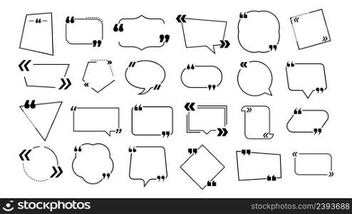 Quote text frames. Information bubbles,"es note message or texting block. Black line info banner, creative"ation shapes vector set. Illustration of speech bubble for talk and comment. Quote text frames. Information bubbles,"es note message or texting block. Black line info banner, creative"ation shapes vector set