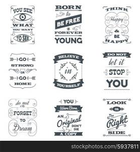 Quotes and motivation slogans typography set black isolated vector illustration. Quotes Typography Set
