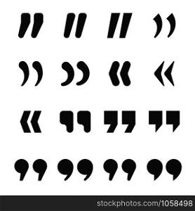 Quotes icons. Quote marks comma, speech excerpt remark icon and citation commas or speech quotation mark. Comma and double quotes silhouette isolated vector symbols set. Quotes icons. Quote marks comma, speech excerpt remark icon and citation commas isolated vector set