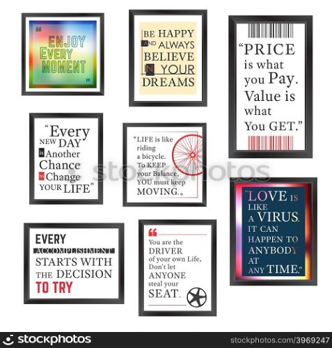 Quotes motivation frame designed. Quote motivational square template. Inspirational quotes. Text box layout. Vector illustration.. Quotes frame set