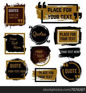 Quotes speech bubbles with frames and distressed rough brush texture vector set. Quotation speech distress frame, grunge bubble brush stroke illustration. Quotes speech bubbles with frames and distressed rough brush texture vector set