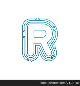 R initial letter Circuit technology illustration logo vector template