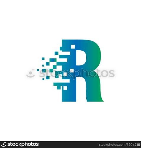 R Initial Letter Logo Design with Digital Pixels in Gradient Colors