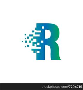 R Initial Letter Logo Design with Digital Pixels in Gradient Colors
