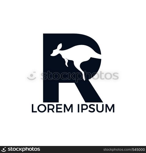 R Initial letter with kangaroo logo design. Creative kangaroo and letter R logo design concept.