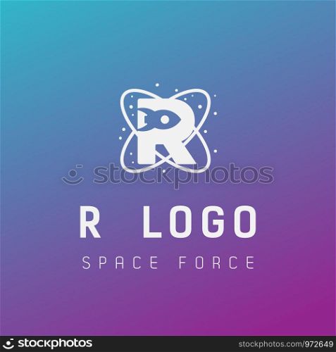 r initial space force logo design galaxy rocket vector in gradient background - vector. r initial space force logo design galaxy rocket vector in gradient background
