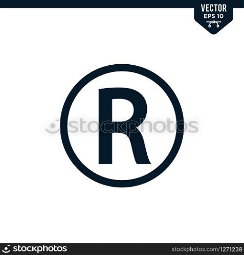 R inside circle related to Registered sign, solid color