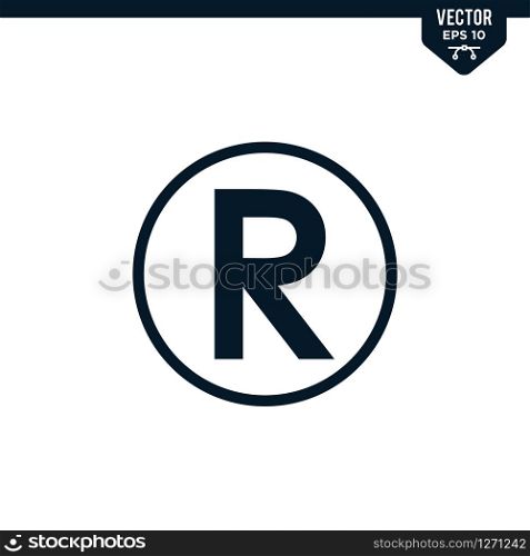 R inside circle related to Registered sign, solid color