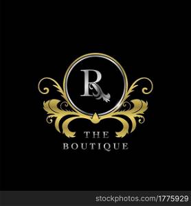 R Letter Golden Circle Luxury Boutique Initial Logo Icon, Elegance vector design concept for luxuries business, boutique, fashion and more identity.