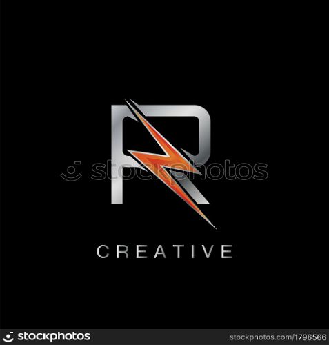 R Letter Logo, Abstract Techno Thunder Bolt Vector Template Design.