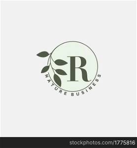 R Letter Logo Circle Nature Leaf, vector logo design concept botanical floral leaf with initial letter logo icon for nature business.