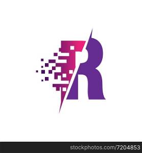 R Letter Logo Design with Digital Pixels in concept strokes